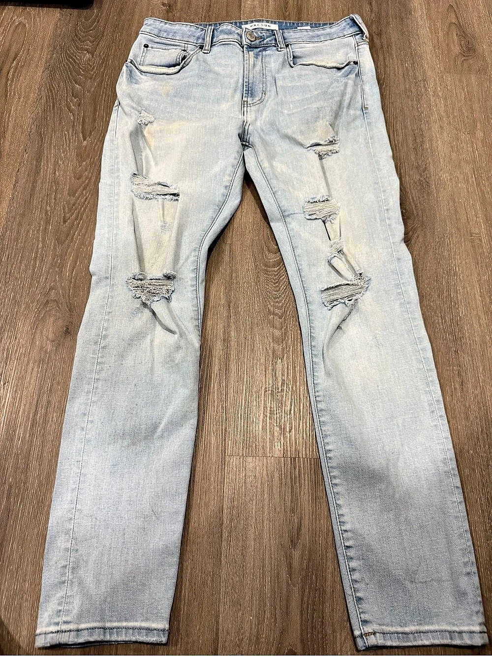 Pacsun Slim Taper Distressed Straight Leg Jeans in Blue Waist 32